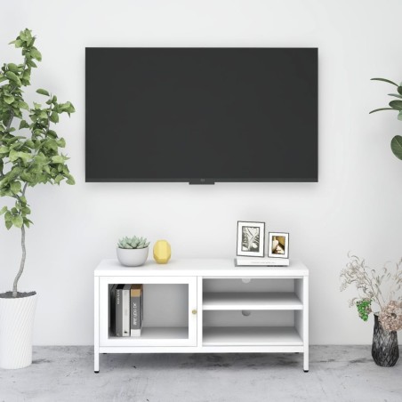 vidaXL Mobile TV Bianco 90x30x44 cm in Acciaio e Vetro