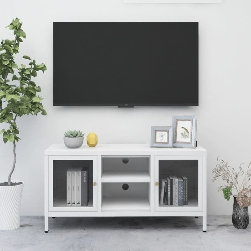 vidaXL Mobile TV Bianco 105x35x52 cm in Acciaio e Vetro vidaXL Mobile TV Bianco 105x35x52 cm in Acciaio e Vetro