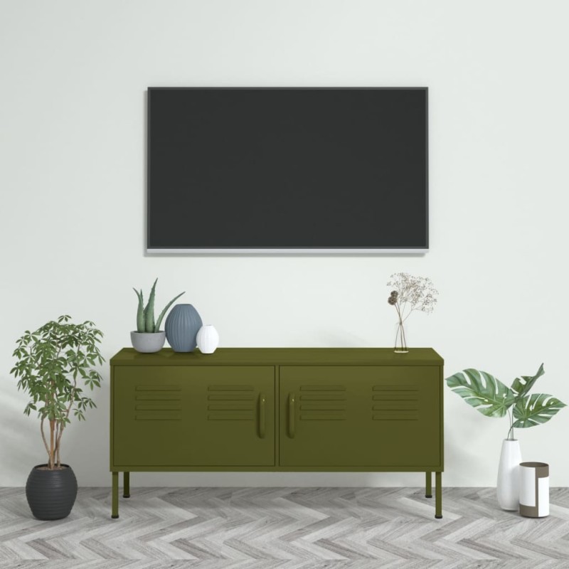 vidaXL Mobile TV Verde Oliva 105x35x50 cm in Acciaio vidaXL Mobile TV Verde Oliva 105x35x50 cm in Acciaio