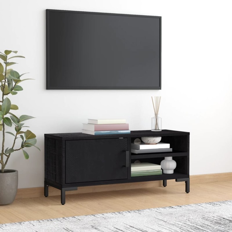 vidaXL Mobile TV Nero 90x30x40 cm in Legno Massello di Pino vidaXL Mobile TV Nero 90x30x40 cm in Legno Massello di Pino