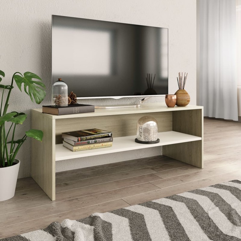 vidaXL Mobile TV Bianco e Rovere Sonoma 100x40x40 cm in Truciolato vidaXL Mobile TV Bianco e Rovere Sonoma 100x40x40 cm in Truciolato