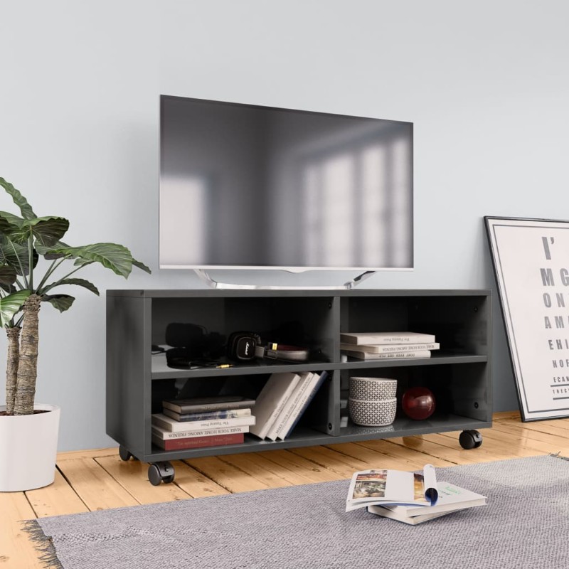 vidaXL Mobile TV con Ruote Grigio Lucido 90x35x35 cm in Truciolato vidaXL Mobile TV con Ruote Grigio Lucido 90x35x35 cm in Truciolato