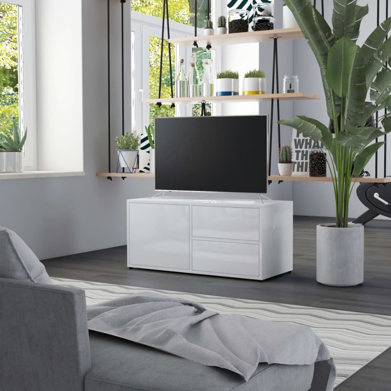 vidaXL Mobile Porta TV Bianco Lucido 80x34x36 cm in Truciolato vidaXL Mobile Porta TV Bianco Lucido 80x34x36 cm in Truciolato