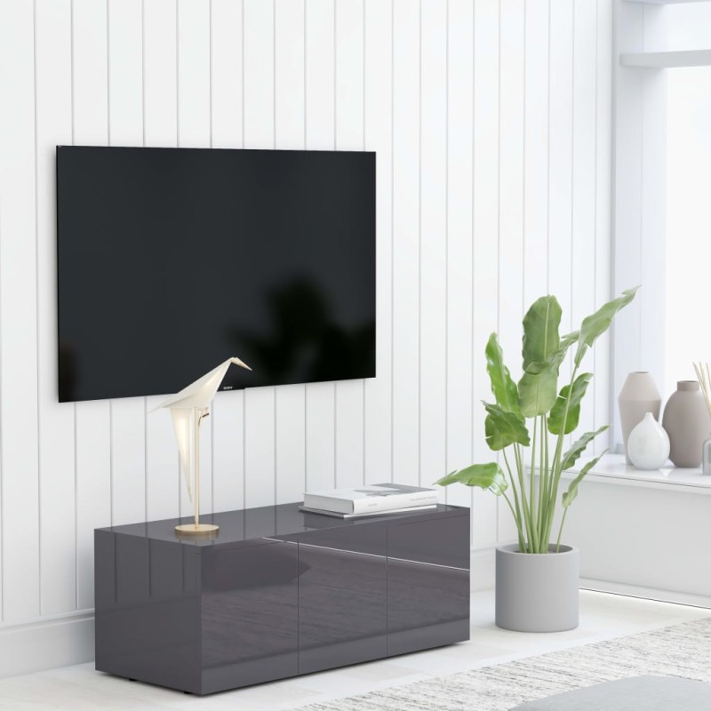 vidaXL Mobile TV Grigio Lucido 80x34x30 cm in Truciolato vidaXL Mobile TV Grigio Lucido 80x34x30 cm in Truciolato