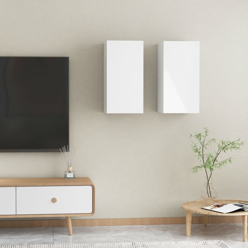 vidaXL Mobili TV Bianco Lucido 2 pz 30,5x30x60 cm in Truciolato vidaXL Mobili TV Bianco Lucido 2 pz 30,5x30x60 cm in Truciolato