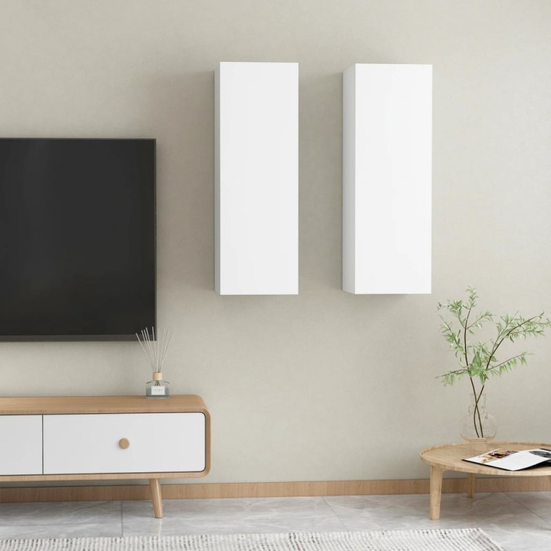 vidaXL Mobili TV Bianchi 2 pz 30,5x30x90 cm in Truciolato vidaXL Mobili TV Bianchi 2 pz 30,5x30x90 cm in Truciolato