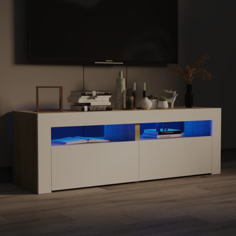 vidaXL Mobile Porta TV con Luci LED Bianco e Rovere Sonoma 120x35x40cm vidaXL Mobile Porta TV con Luci LED Bianco e Rovere Sonoma 120x35x40cm