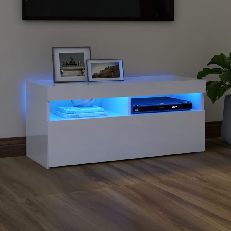 vidaXL Mobile Porta TV con Luci LED Bianco Lucido 90x35x40 cm vidaXL Mobile Porta TV con Luci LED Bianco Lucido 90x35x40 cm