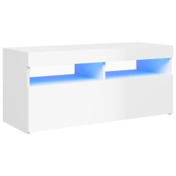 vidaXL Mobile Porta TV con Luci LED Bianco Lucido 90x35x40 cm