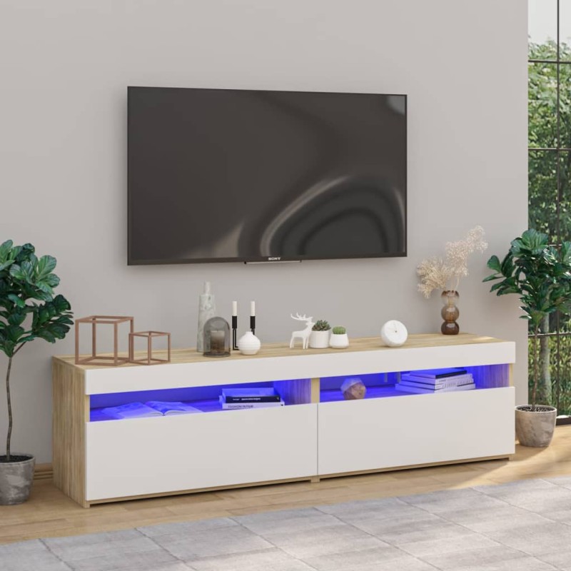 804402 vidaXL Armadietti TV 2 pz Luci LED Bianco e Sonoma 75x35x40 cm 804402 vidaXL Armadietti TV 2 pz Luci LED Bianco e Sonoma 75x35x40 cm