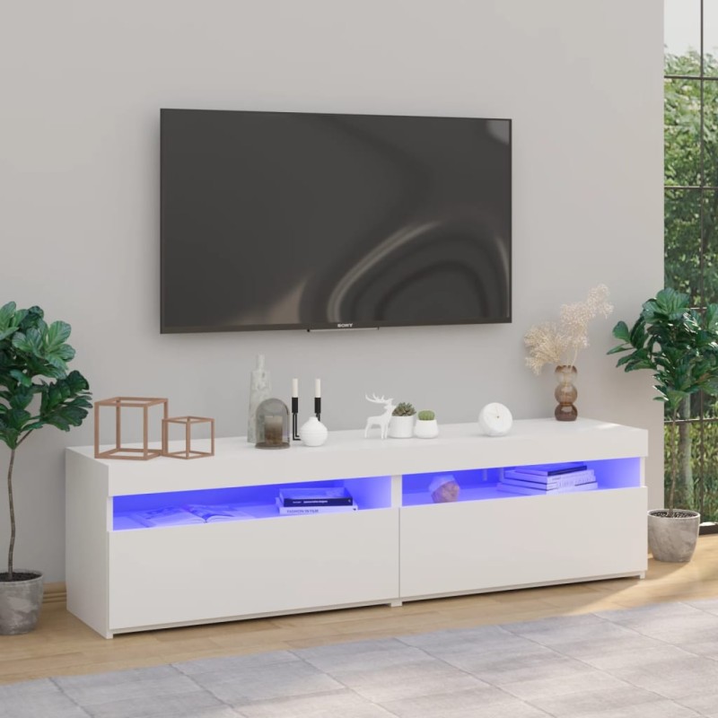 vidaXL Mobili Porta TV con Luci LED 2 pz Bianco Lucido 75x35x40 cm vidaXL Mobili Porta TV con Luci LED 2 pz Bianco Lucido 75x35x40 cm