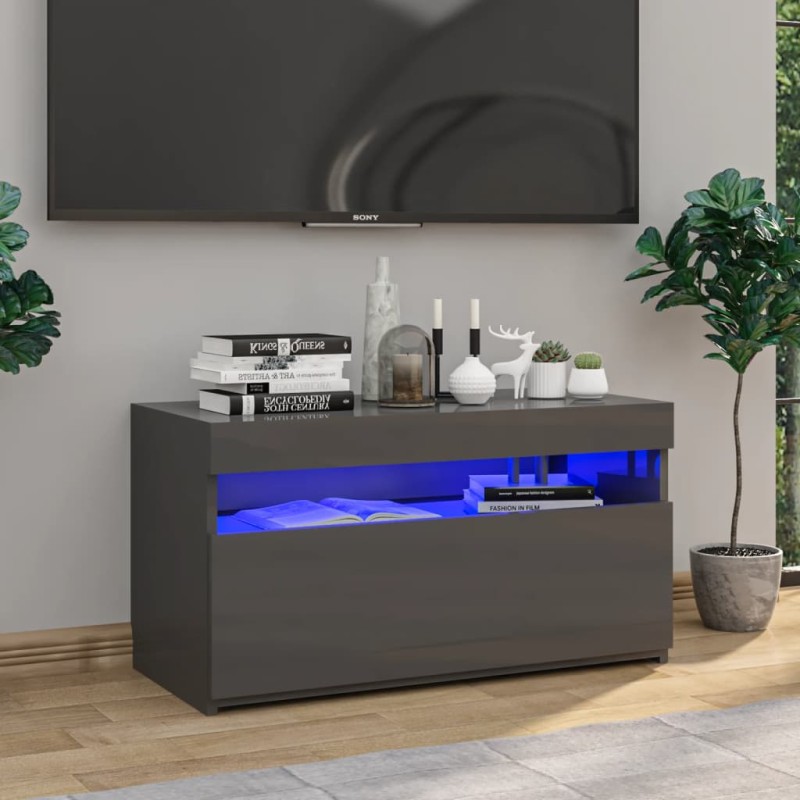 vidaXL Mobile Porta TV con Luci LED Grigio Lucido 75x35x40 cm vidaXL Mobile Porta TV con Luci LED Grigio Lucido 75x35x40 cm