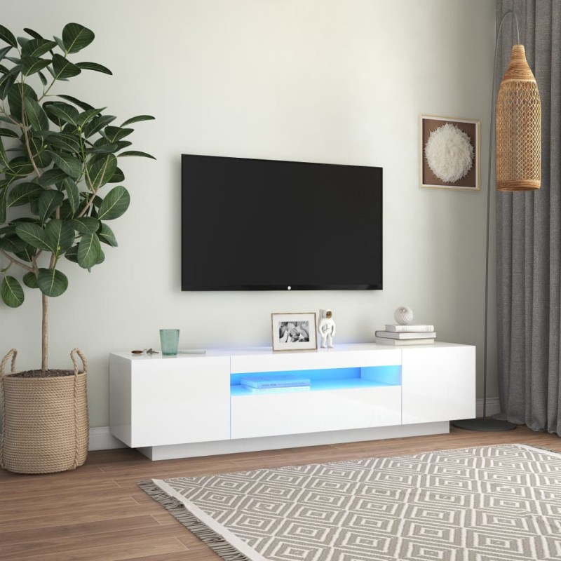 vidaXL Mobile Porta TV con Luci LED Bianco Lucido 160x35x40 cm vidaXL Mobile Porta TV con Luci LED Bianco Lucido 160x35x40 cm