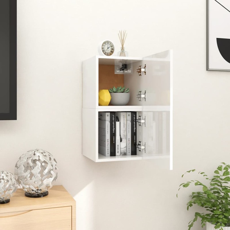vidaXL Armadietti a Parete per TV 2 pz Bianco Lucido 30,5x30x30 cm vidaXL Armadietti a Parete per TV 2 pz Bianco Lucido 30,5x30x30 cm