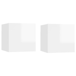 vidaXL Armadietti a Parete per TV 2 pz Bianco Lucido 30,5x30x30 cm