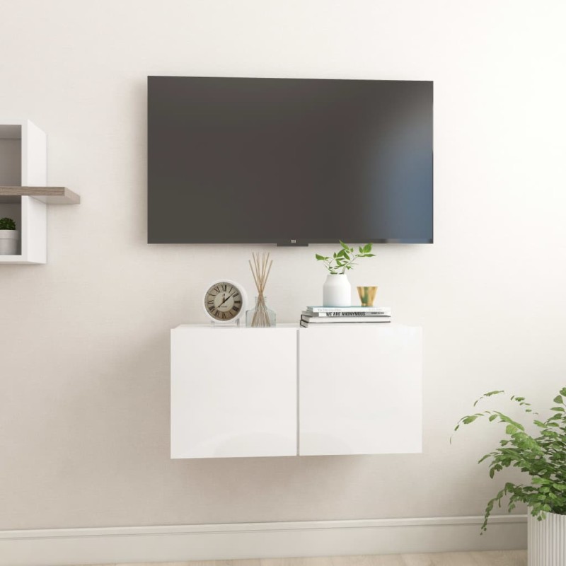 vidaXL Mobile Porta TV Pensile Bianco Lucido 60x30x30cm vidaXL Mobile Porta TV Pensile Bianco Lucido 60x30x30cm