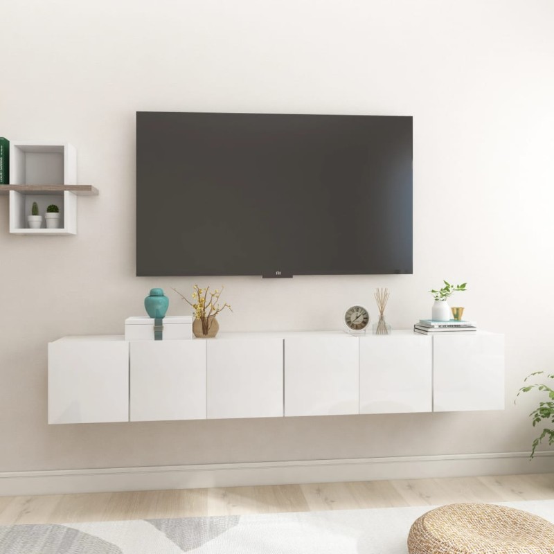 vidaXL Mobili Porta TV Sospesi 3 pz Bianco Lucido 60x30x30cm vidaXL Mobili Porta TV Sospesi 3 pz Bianco Lucido 60x30x30cm