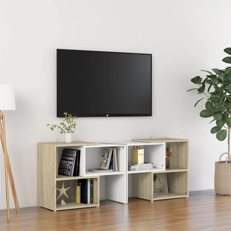 vidaXL Mobile Porta TV Bianco e Rovere Sonoma 104x30x52 cm Truciolato vidaXL Mobile Porta TV Bianco e Rovere Sonoma 104x30x52 cm Truciolato
