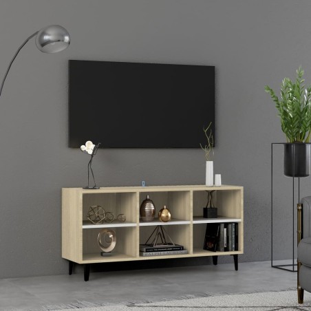 vidaXL Mobile TV con Gambe in Metallo Bianco e Rovere Sonoma 103,5x30x50 cm