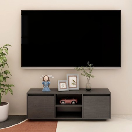 vidaXL Mobile Porta TV Grigio 110x30x40 cm in Legno Massello di Pino