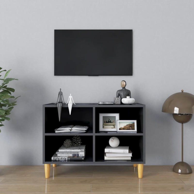 vidaXL Mobile TV Gambe in Legno Massello Grigio Lucido 69,5x30x50 cm vidaXL Mobile TV Gambe in Legno Massello Grigio Lucido 69,5x30x50 cm