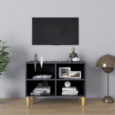 vidaXL Mobile TV Gambe in Legno Massello Grigio Lucido 69,5x30x50 cm