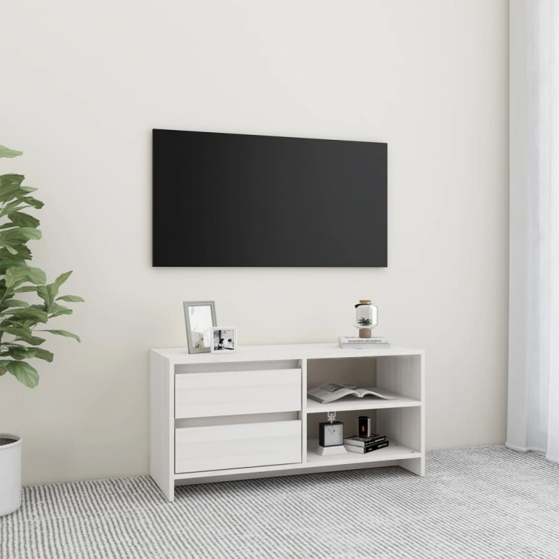 vidaXL Mobile Porta TV Bianco 80x31x39 cm in Legno Massello di Pino vidaXL Mobile Porta TV Bianco 80x31x39 cm in Legno Massello di Pino