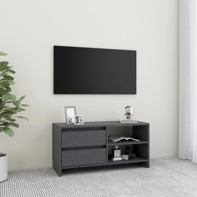 vidaXL Mobile Porta TV Grigio 80x31x39 cm in Legno Massello di Pino vidaXL Mobile Porta TV Grigio 80x31x39 cm in Legno Massello di Pino