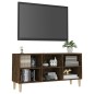 vidaXL Mobile TV con Gambe in Legno Massello Rovere Fumo 103,5x30x50cm vidaXL Mobile TV con Gambe in Legno Massello Rovere Fumo 103,5x30x50cm