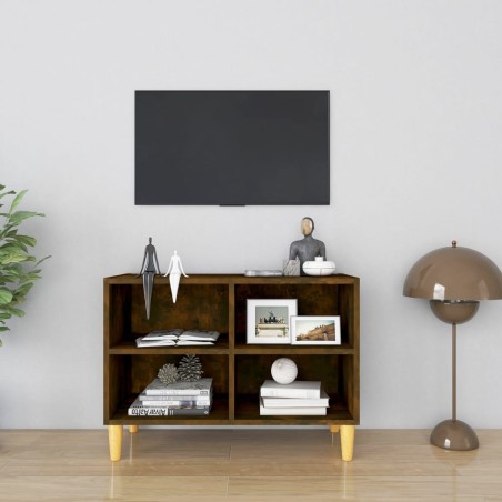 vidaXL Mobile TV con Gambe in Legno Massello Rovere Fumo 69,5x30x50 cm