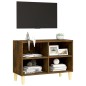 vidaXL Mobile TV con Gambe in Legno Massello Rovere Fumo 69,5x30x50 cm vidaXL Mobile TV con Gambe in Legno Massello Rovere Fumo 69,5x30x50 cm