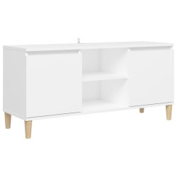 vidaXL Mobile TV con Gambe in Legno Massello Bianco 103,5x35x50 cm