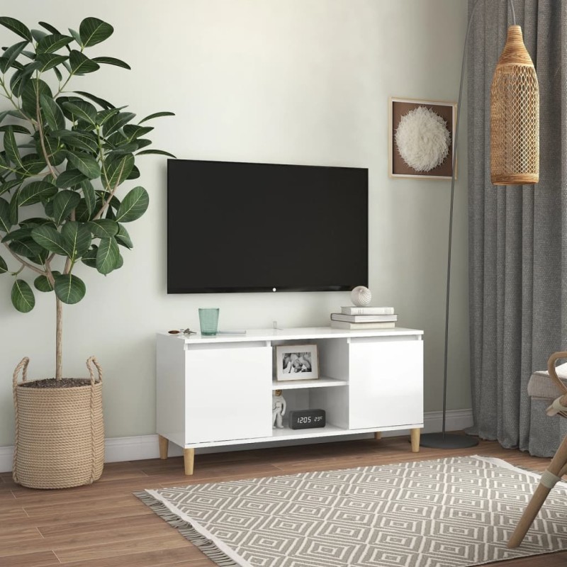 vidaXL Mobile TV con Gambe Legno Massello Bianco Lucido 103,5x35x50 cm vidaXL Mobile TV con Gambe Legno Massello Bianco Lucido 103,5x35x50 cm