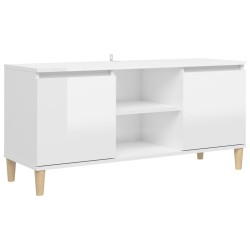 vidaXL Mobile TV con Gambe Legno Massello Bianco Lucido 103,5x35x50 cm