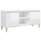 vidaXL Mobile TV con Gambe Legno Massello Bianco Lucido 103,5x35x50 cm vidaXL Mobile TV con Gambe Legno Massello Bianco Lucido 103,5x35x50 cm