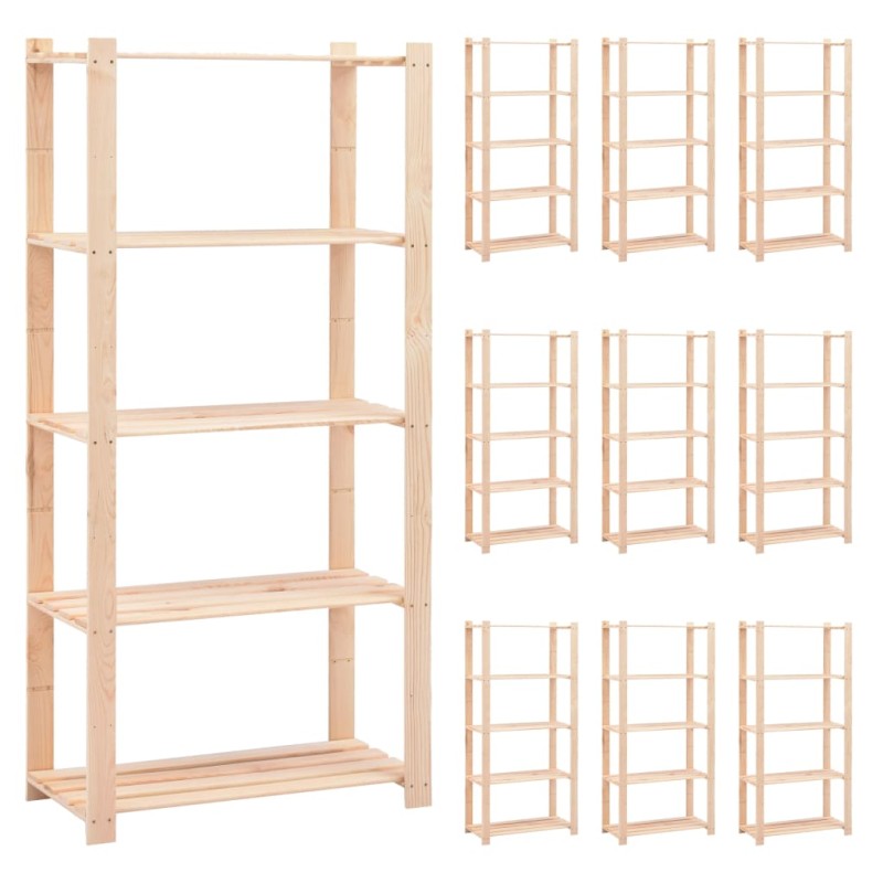 vidaXL Scaffali a 5 Livelli 10 pz 80x38x170 cm in Massello Pino 250kg vidaXL Scaffali a 5 Livelli 10 pz 80x38x170 cm in Massello Pino 250kg
