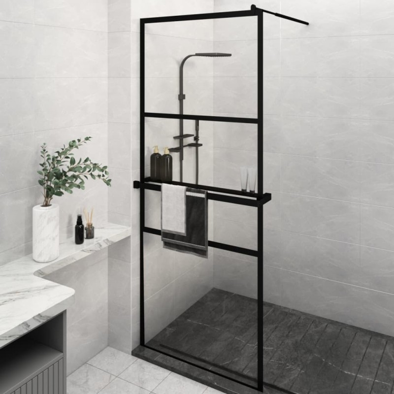 Parete Doccia Walk in Mensola Nera 80x195cm Vetro ESG Alluminio Parete Doccia Walk in Mensola Nera 80x195cm Vetro ESG Alluminio