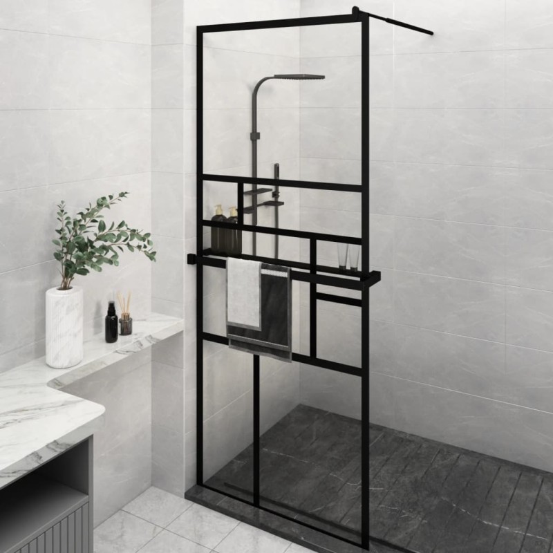 Parete Doccia Walk in Mensola Nera 80x195cm Vetro ESG Alluminio Parete Doccia Walk in Mensola Nera 80x195cm Vetro ESG Alluminio