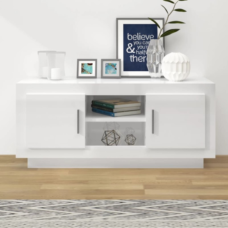 vidaXL Mobile Porta TV Bianco Lucido 102x35x45 cm in Legno Multistrato vidaXL Mobile Porta TV Bianco Lucido 102x35x45 cm in Legno Multistrato