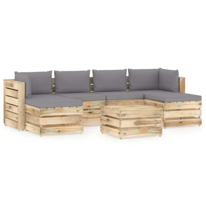 vidaXL Set Divani da Giardino con Cuscini 7 pz Legno Impregnato Verde vidaXL Set Divani da Giardino con Cuscini 7 pz Legno Impregnato Verde