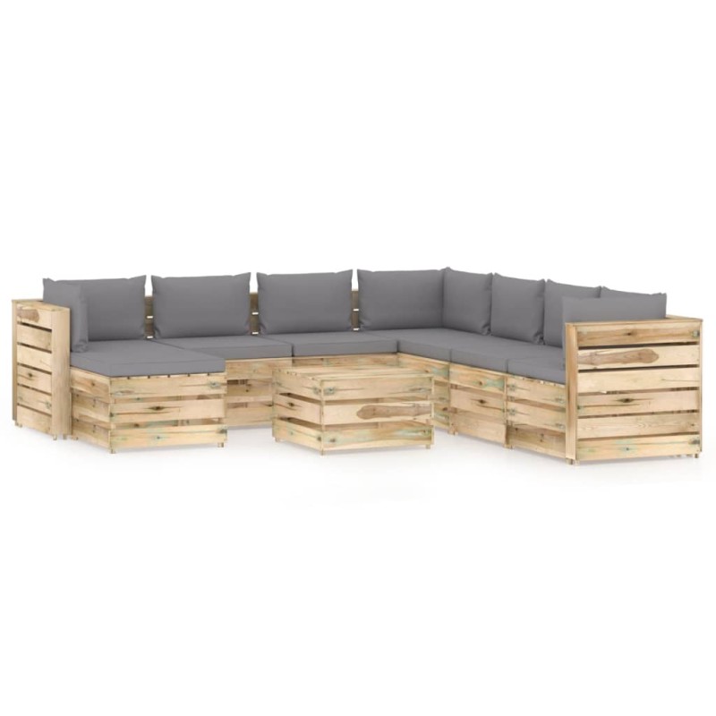 vidaXL Set Divani da Giardino con Cuscini 9 pz Legno Impregnato Verde