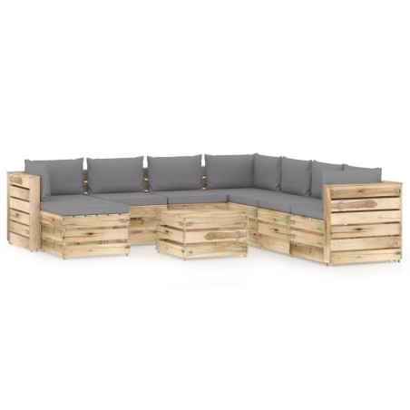 vidaXL Set Divani da Giardino con Cuscini 9 pz Legno Impregnato Verde