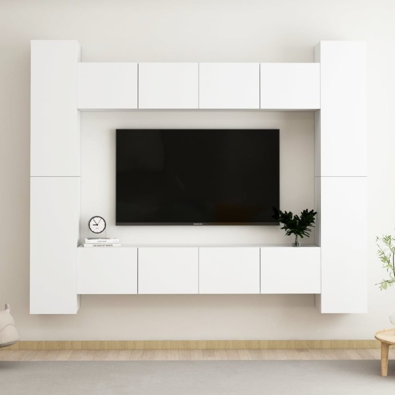 vidaXL Set Mobile TV 8 pz Bianco in Truciolato vidaXL Set Mobile TV 8 pz Bianco in Truciolato