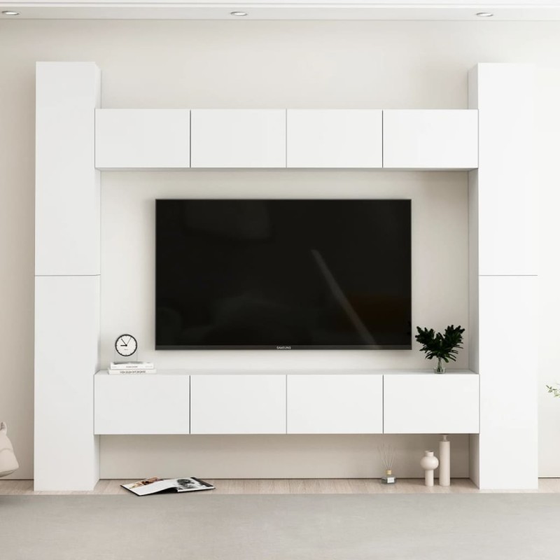 vidaXL Set Mobili Porta TV 8 pz Bianco in Legno Multistrato vidaXL Set Mobili Porta TV 8 pz Bianco in Legno Multistrato