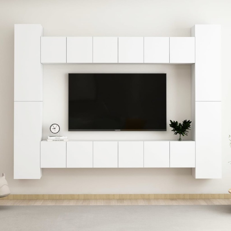 vidaXL Set Mobile TV 10 pz Bianco in Truciolato vidaXL Set Mobile TV 10 pz Bianco in Truciolato