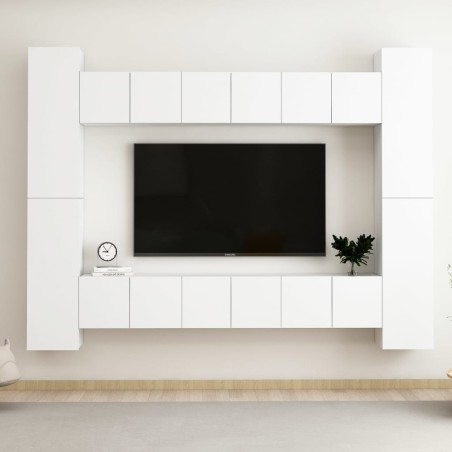 vidaXL Set Mobile TV 10 pz Bianco in Truciolato