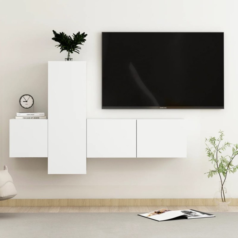 vidaXL Set di Mobili Porta TV 3 pz Bianco in Legno Multistrato vidaXL Set di Mobili Porta TV 3 pz Bianco in Legno Multistrato