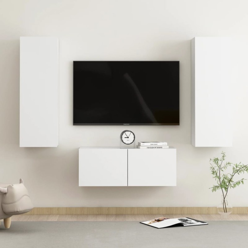 vidaXL Set Mobili Porta TV 3 pz Bianco in Legno Multistrato vidaXL Set Mobili Porta TV 3 pz Bianco in Legno Multistrato