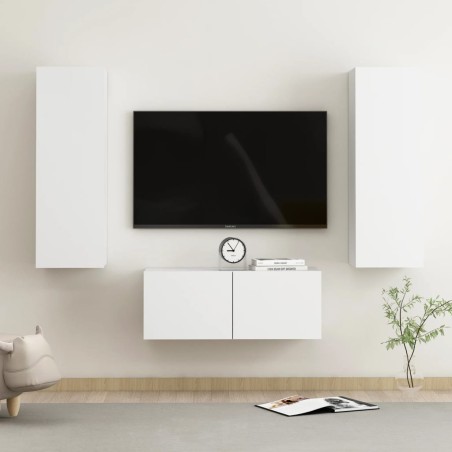 vidaXL Set Mobili Porta TV 3 pz Bianco in Legno Multistrato