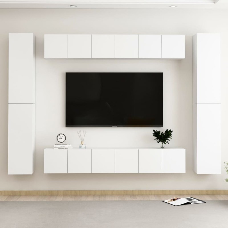 vidaXL Set Mobile TV 10 pz Bianco in Truciolato vidaXL Set Mobile TV 10 pz Bianco in Truciolato